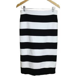 Lauren Ralph Lauren Black White Striped Knit Pencil Skirt Sz S Nautical Classic
